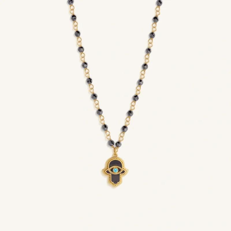 Celestial Flow Hamsa Hematite & Aquamarine Necklace