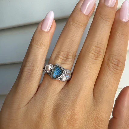 Labradorite Pearl Ring - Heirloom