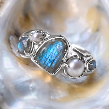 Labradorite Pearl Ring - Heirloom